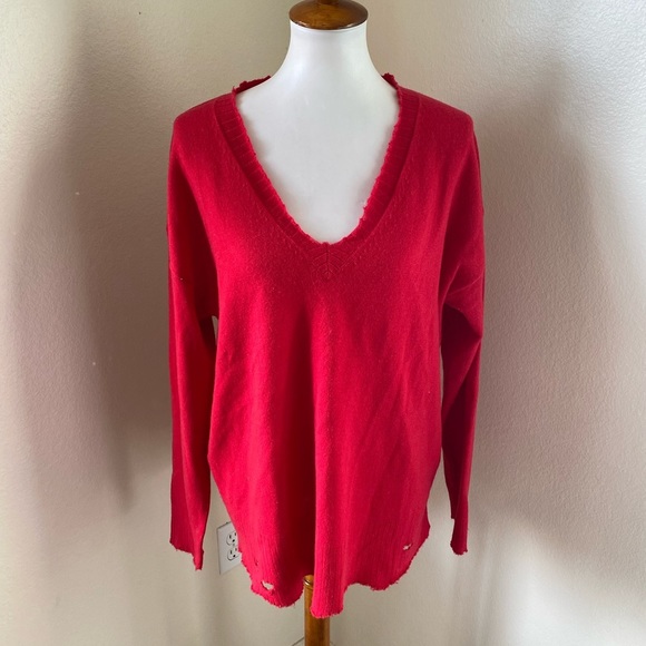 Current/Elliott Destroyed Cashmere Blend V neck Sweater - Picture 2 of 9